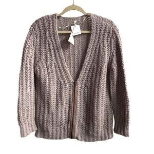 Oysho Zip Up‎ Cardigan Women Medium Purple Mohair Wool Blend Chunky Ribbed Knit